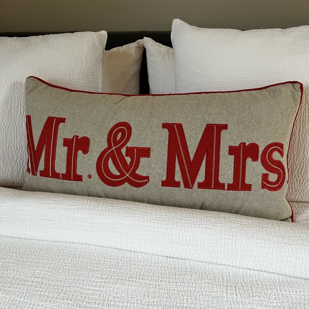 Mr. & Mrs. Throw pillow. 26X12 .